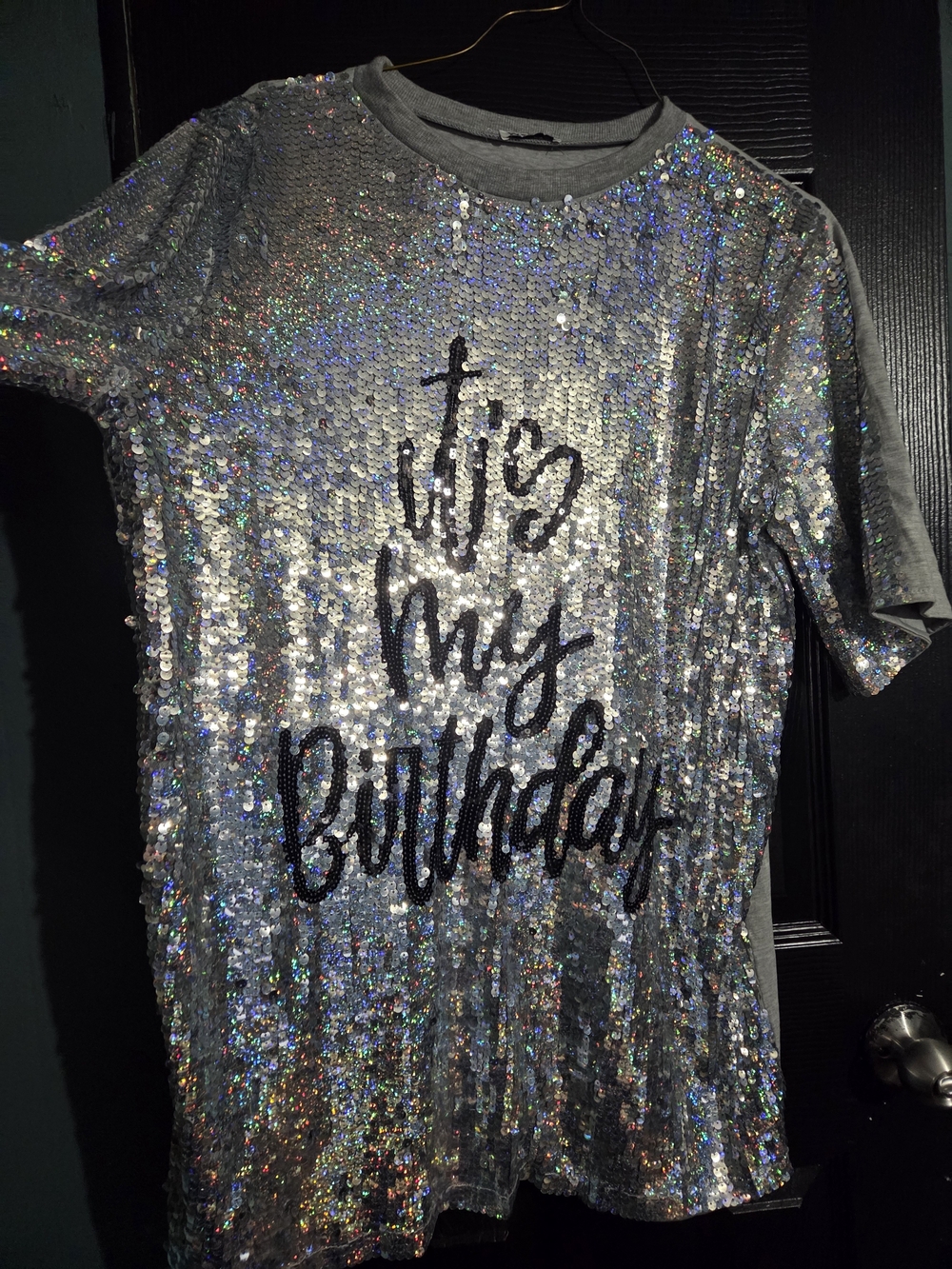 Silver Sequin "It's My Birthday" Tshirt Dress